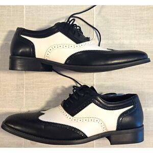 Metrocharm Men's Two-Tone Wingtip Oxford Dress Shoes Spectator Black/White 11
